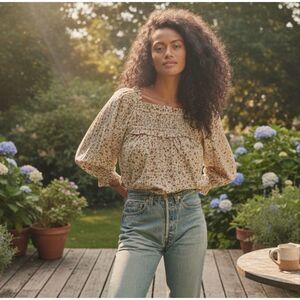 DÔEN Agotha Blouse in the Cream Poppy Bell Floral Print Size XL